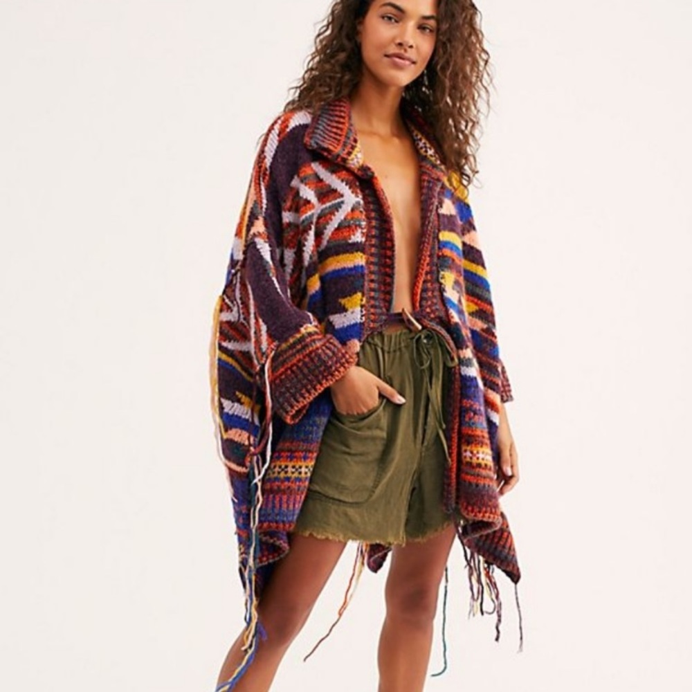 RARE FREE PEOPLE FOLLOW THE ARROW PONCHO KIMONO CARDIGAN M/L